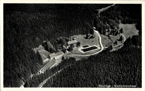 Postcard Braunlage in the Upper Harz, aerial photograph, forest swimming pool