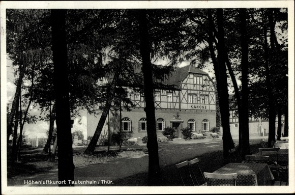 Ak Tautenhain in Thüringen, Waldgasthaus zur Kanone, Fachwerkhaus