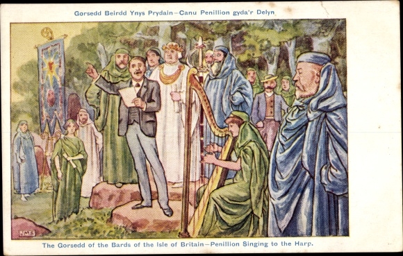 Artist Postcard Gorsedd of the Bards of the Isle of Britain, Penillion singing to the Harp