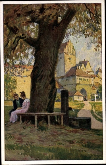 Song artist PC Hey, Paul, at the fountain in front of the gates, folk song card no. 29