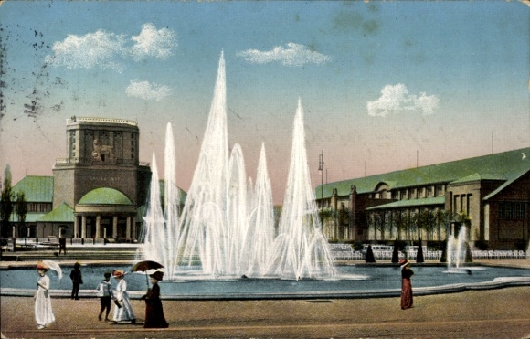 Ak Leipzig in Sachsen, Baufachausstellung 1913, Leuchtspringbrunnen, Halle für Raumkunst