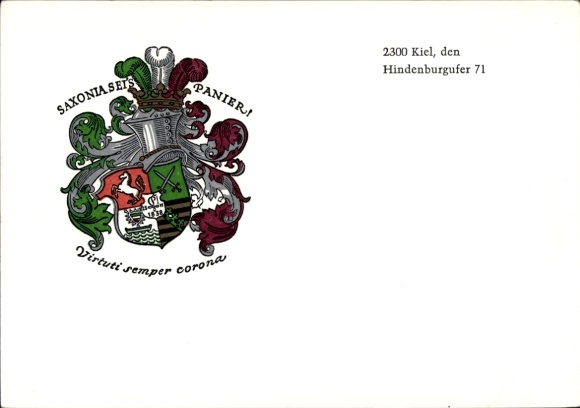 Studentika Postcard Kiel, Corps Saxonia, Hindenburgufer 71, coat of arms