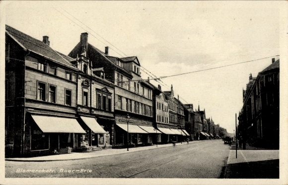 Postcard Buer Gelsenkirchen in the Ruhr area, Bismarckstraße, shops