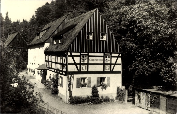 Postcard Kleinhennersdorf Gohrisch in Saxony, forest idyll Liethenmühle, inn