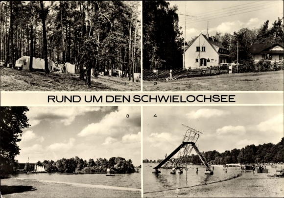 Postcard Schwielochsee, campsite Zaue, Jessern DJH Fryco Rocha, lido, Goyatz sailing port