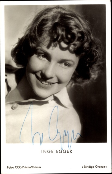 Postcard actress Inge Egger, portrait, autograph