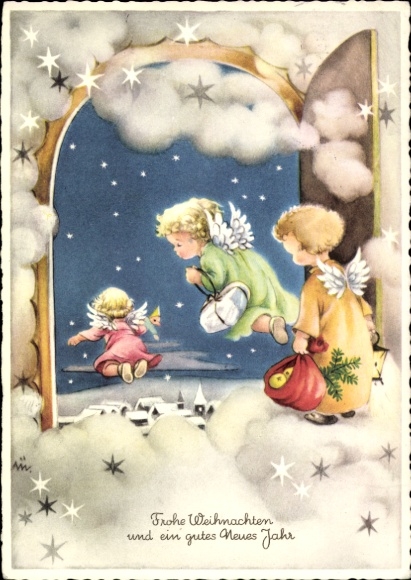 Artist Postcard Merry Christmas, Angel, New Year