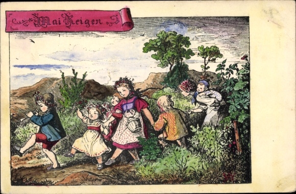 Ak Altfriedstein Niederlößnitz Radebeul, Kinder beim Mai Reigen Junge mit roter Hose und schwa...