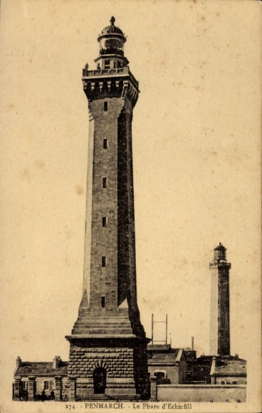 Postcard Penmarch Finistère, Lighthouse, high tower, architecture, black and white picture