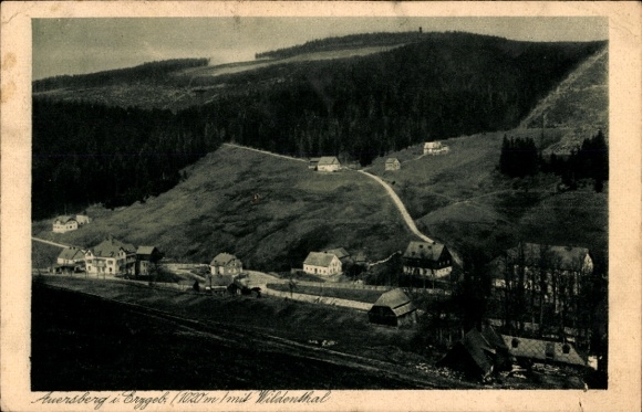 Postcard Auersberg in the Ore Mountains with Wildenthal, partial view