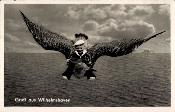 PC Wilhelmshaven in Lower Saxony, seagull, sailor doll