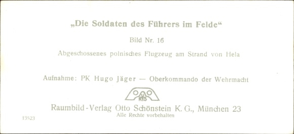Stereo spatial image photo &quot;The soldiers of the Führer in the field&quot; No: 16, downed Polish plane, Hela