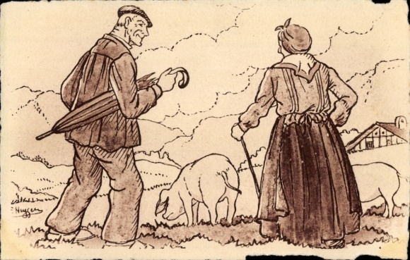 KP artystyczna Huygen, Kraj Basków, małżeństwo, francuski strój ludowy, świnia