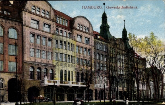 Postcard Hamburg Mitte St. Georg, trade union building, Besenbinderhof