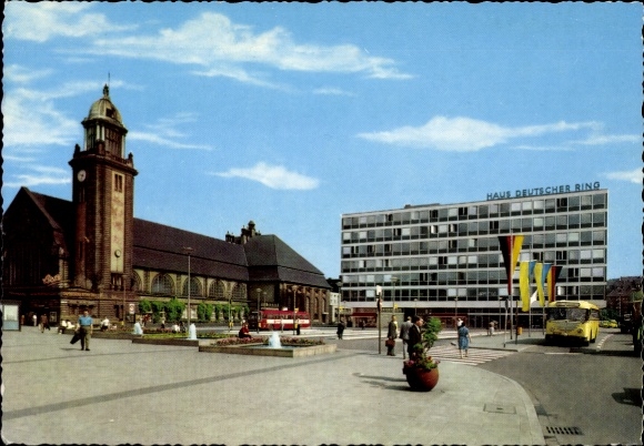 Postcard Borken in Hesse, Haus Deutscher Ring, church, old architecture, parking lot, blue sky