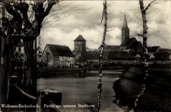 Ak Wolframs Eschenbach Midden-Franken, bij de benedenstadtoren