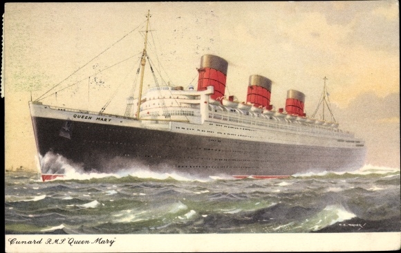 Artist Postcard Steam Ship RMS Queen Mary, Cunard Line