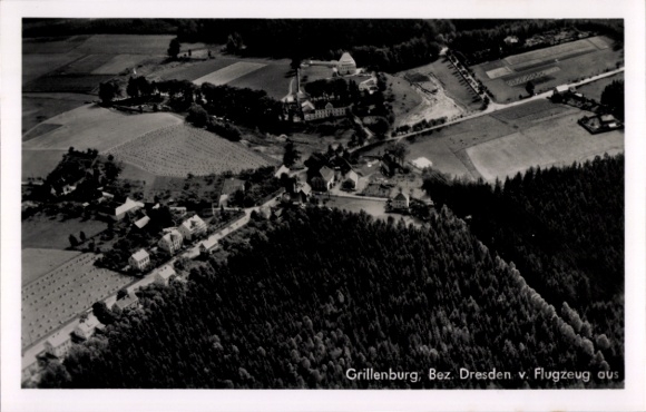 Postcard Grillenburg Tharandt Saxony, aerial photograph, Gasthaus Grillenburg