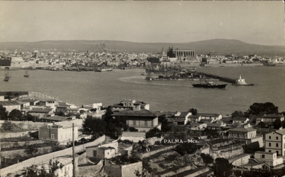 Ak Palma de Mallorca Balearische Inseln, Stadtansicht von Palma, Kirche, Hafen, historische Ge...