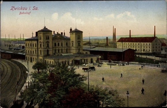 Postcard Zwickau in Saxony, train station, railway line