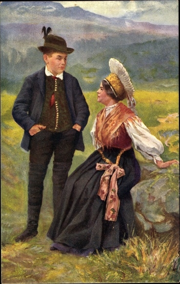 Postcard Les Slovenes pres du lac de Bled, People in Slovenian costume