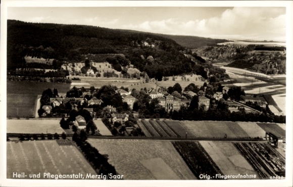 Postcard Merzig an der Saar, sanatorium and nursing home, aerial photograph