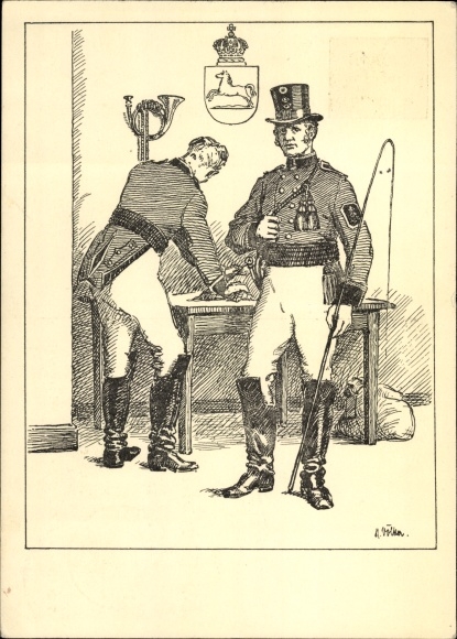 Postwaardestukken kunstenaarskaart Postillione, Hannoversche Post, postzegeltentoonstelling 1937