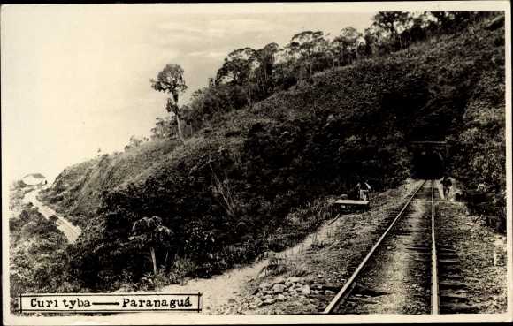 Photo Postcard Curitiba Brazil, Paranagua, railway line, railway tunnel