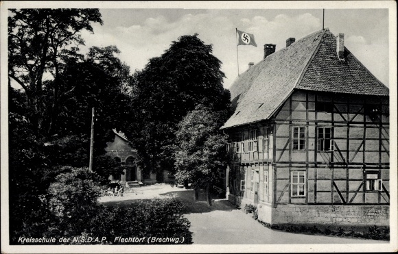 Postcard Flechtorf in Lower Saxony, district school of the NSDAP