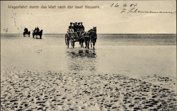 Postcard Island Neuwerk, wagon ride through the mudflats