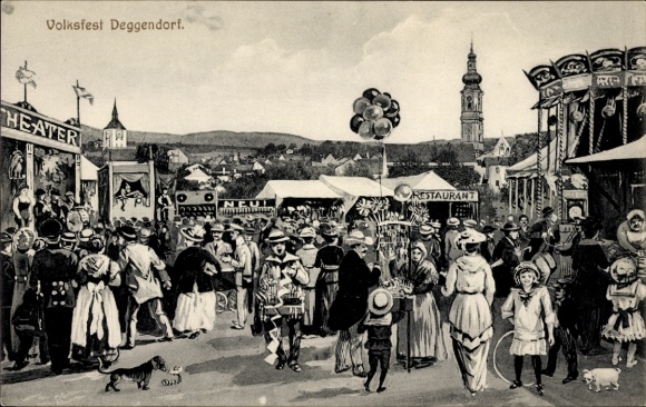 Ak Deggendorf im Bayerischen Wald Niederbayern, Volksfest, Menschenmenge, Festzelte, Attraktionen