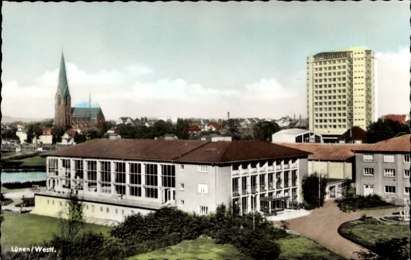 Postcard Lünen in Westphalia, Town Hall, St. Mary's Church