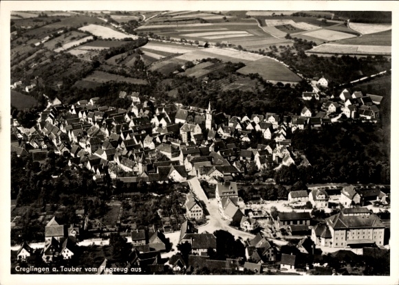 Postcard Creglingen an der Tauber, aerial view of village view, landscape, picturesque