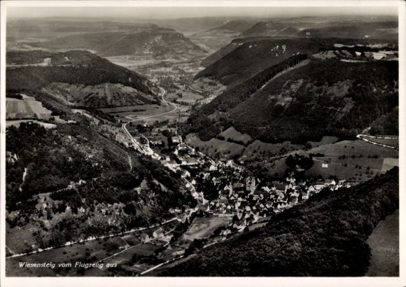 Postcard Wiesensteig in Württemberg, aerial photograph