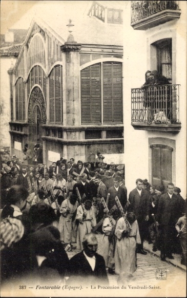 Postcard Fuenterrabia Basque Country, La Procession du Vendredi Saint
