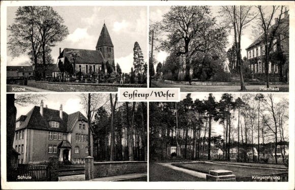 Postcard Eystrup in Lower Saxony, church, rectory, school, war honor
