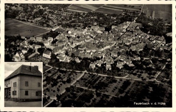Postcard Fauerbach vor der Höhe Butzbach in the Taunus Hesse, aerial view of the village, many roofs, rural