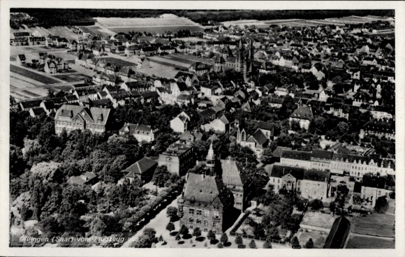 Postcard Dillingen in Saarland, aerial photograph, city view, buildings, 1942