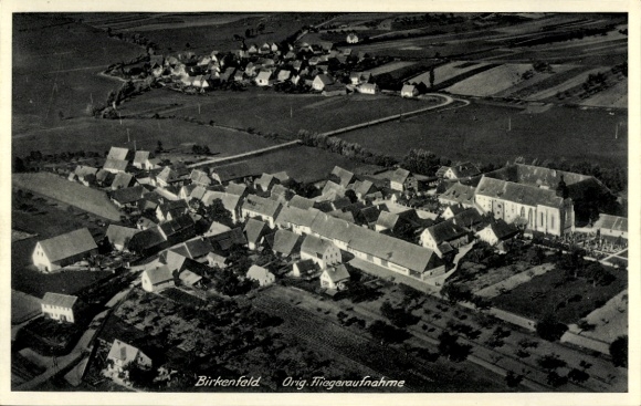 Postcard Birkenfeld an der Nahe, aerial view of houses and landscape, atmospheric view