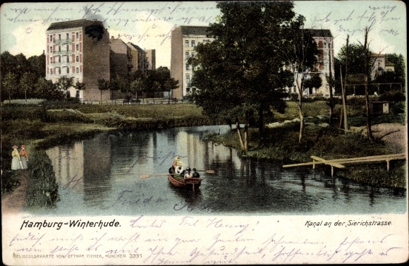 Postcard Hamburg Nord Winterhude, canal on Sierichstrasse