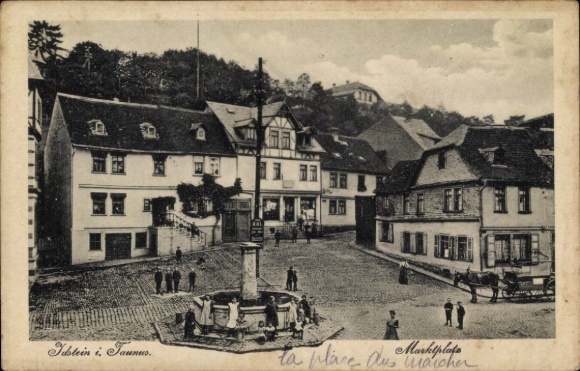 Postcard Idstein in Taunus Hessen, part of the market square, fountain