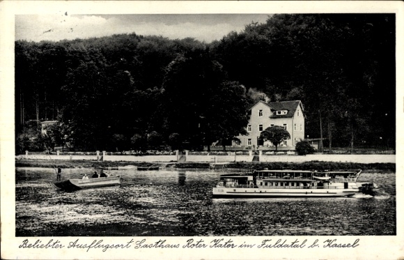 Postcard Kassel in Hessen, Gasthaus Roter Kater, steamer