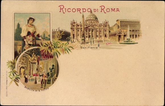 lito Roma Rome Lacjum, Basilca di S. Pietro, San Pietro, św. Piotr w Watykanie, kobieta w stroju ludowym