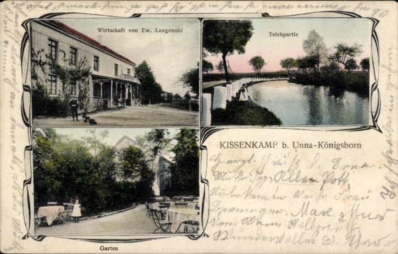 Ak Königsborn Unna im Ruhrgebiet, Haus Kissenkamp, Wirtschaft, Teich
