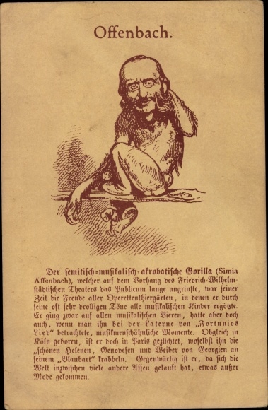 Judaika Postcard Offenbach, The Semitic Musically Acrobatic Gorilla, Simia Affenbach