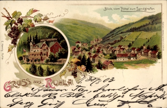 Litho Ruhla in Thüringen, Hotel zum Landgrafen, Panorama