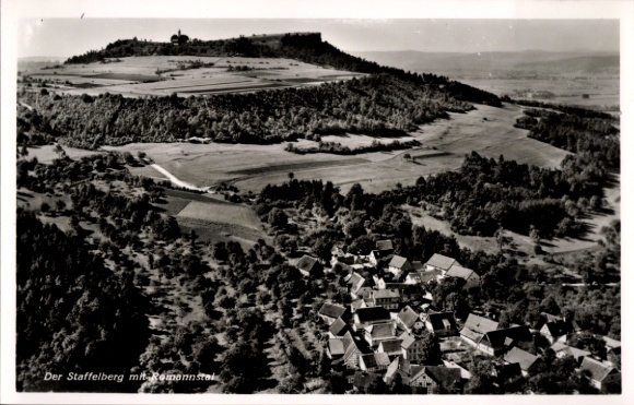 Postcard Bad Staffelstein am Main Upper Franconia, Staffelberg with Romannstal, aerial photograph