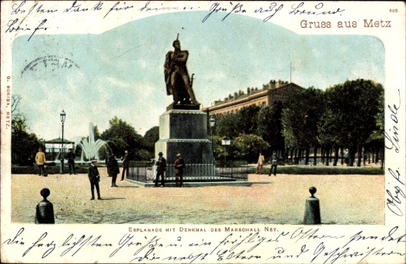 Ak Metz Moselle, Denkmal des Marschall Ney, Esplanade,  Statue, Park