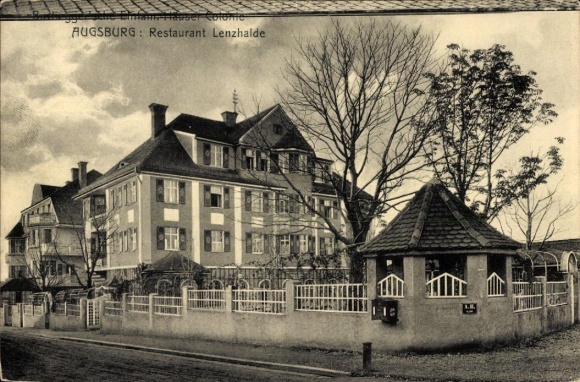 Postcard Augsburg in Swabia, Restaurant Lenzhalde