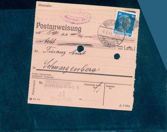 SBZ BL Sachsen, RPD Chemnitz, AP 791 I, Postanweisung